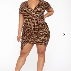 Fashion Nova Black and Brown Asymmetrical Dress